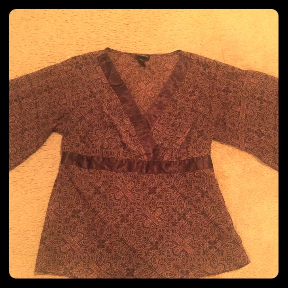 Brown V neck tie back shirt